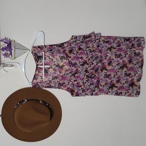 NWOT Express Ruffled Floral Sleeveless Tank top purple cream sheer top medium